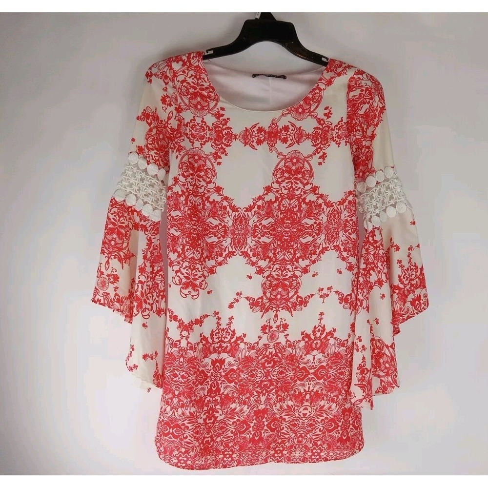 By Together Women's Floral Print Lined Bell Sleeve Blouse Dress size M